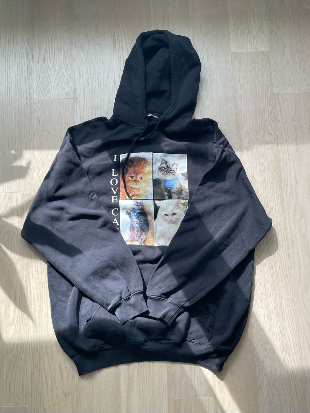 Balenciaga Black 'I LOVE CATS' Graphic Hoodie with Cat Collage